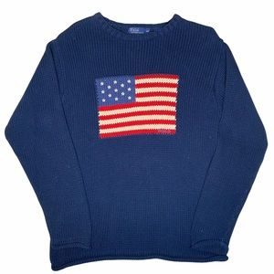 Polo by Ralph Lauren Navy Crewneck Sweater with American Flag